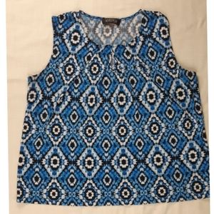 KASPER sleeveless blue diamond printed blouse 2X